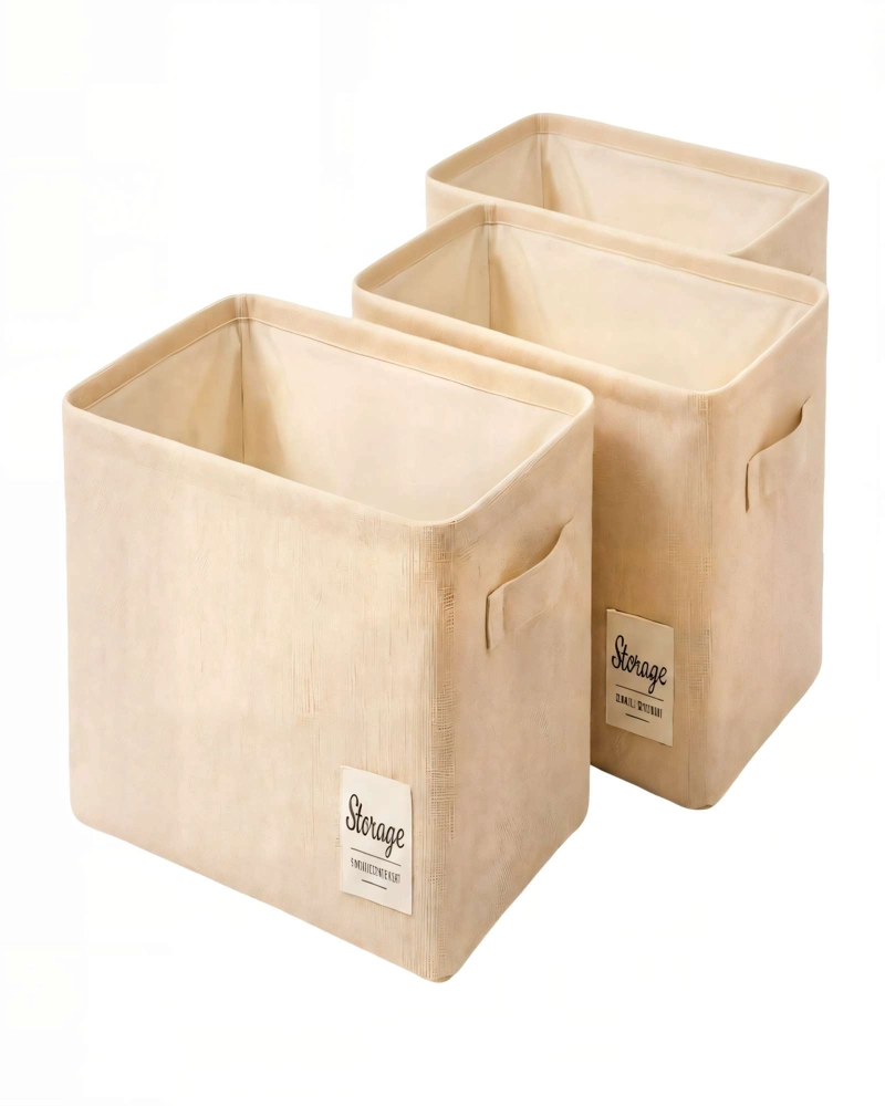 JUEGO  DE 3 CESTAS ORGANIZADOR 28CMX47CMX20CM COLOR BEIGE - 1