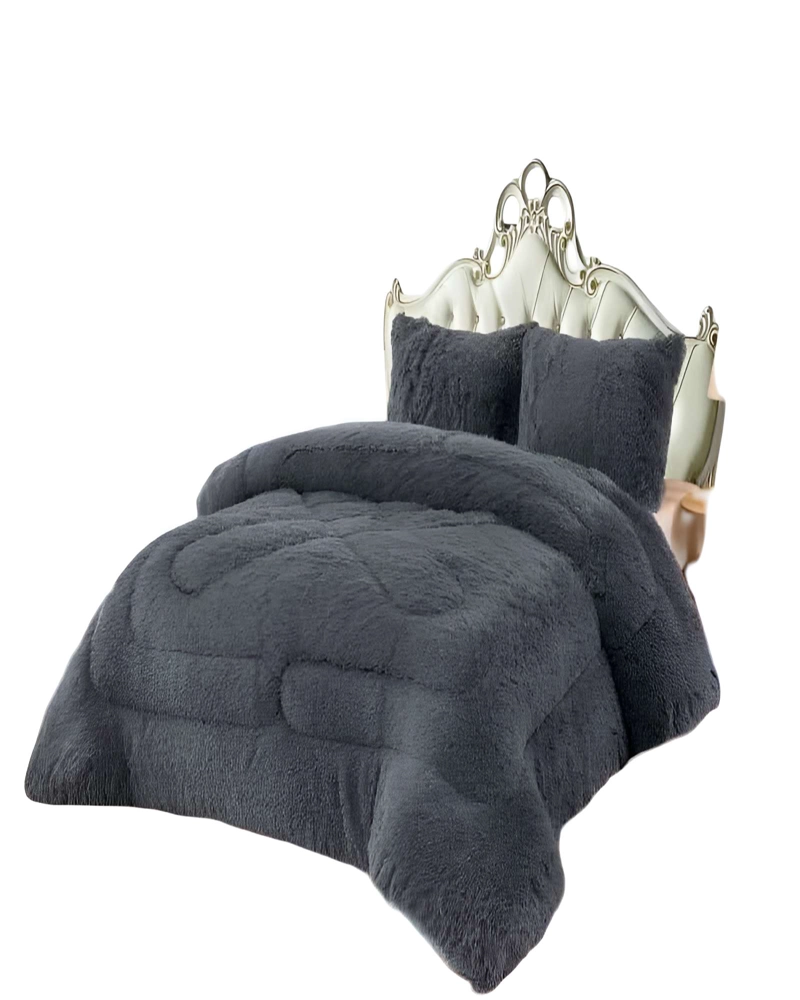 COBERTOR PELUDOS TAMAÑO 2 PLAZAS 230CM X 250CM COLOR GRIS OSCURO - 1