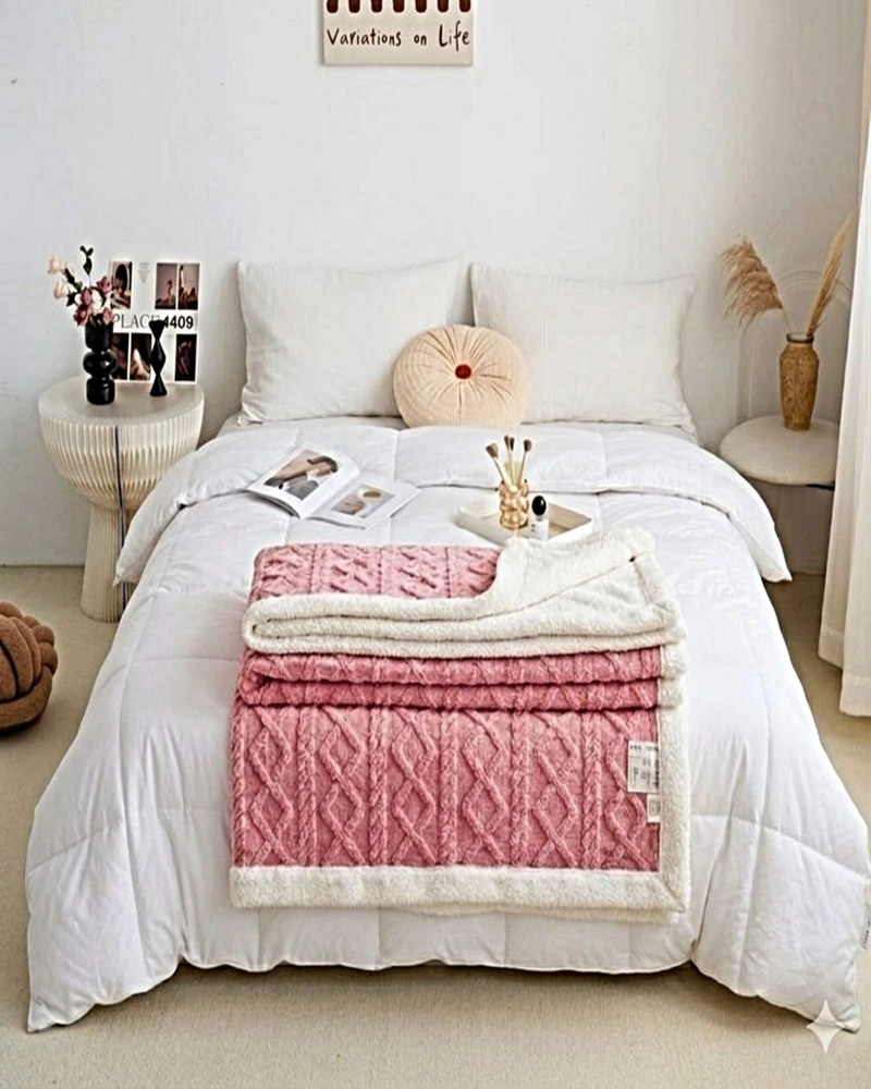 FRAZADA EXCLUSIVE 2 PLAZAS: ELEGANCIA TEXTURIZADA Y CONFORT TE RMICO ROSA - 4