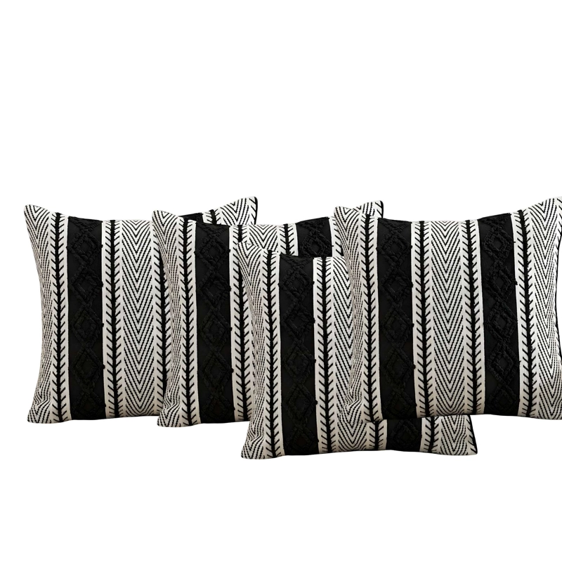 PACK DE 4 FUNDAS DE COJIN ESTILO ETNICO COLOR NEGRO - 4