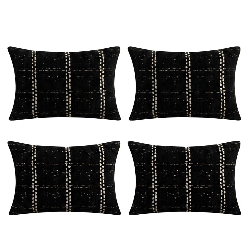 PACK DE 4 FUNDAS DE COJIN CHENILLE CUADRILLE COLOR NEGRO - 4