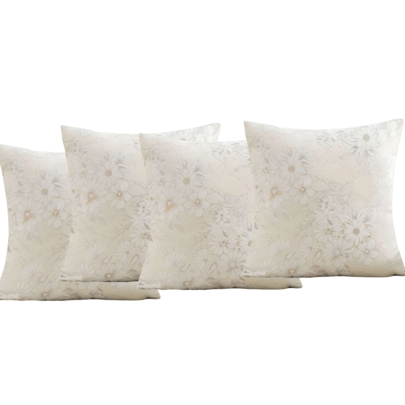 PACK DE 4 FUNDAS DE COJIN CON DISEÑO DE FLORES COLOR BEIGE 2 - 4