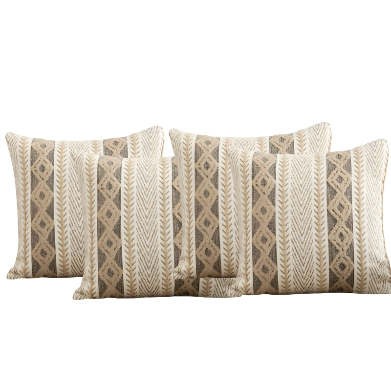 PACK DE 4 FUNDAS DE COJIN ESTILO ETNICO COLOR BEIGE - 4