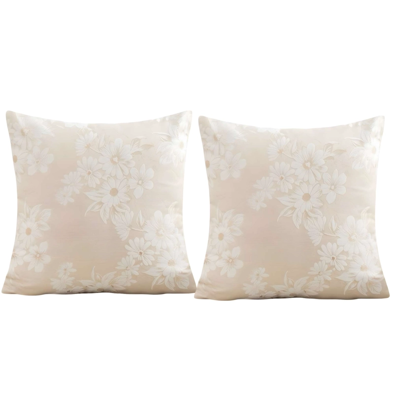 PACK DE 2 FUNDAS DE COJIN CON DISEÑO DE FLORES COLOR BEIGE - 4