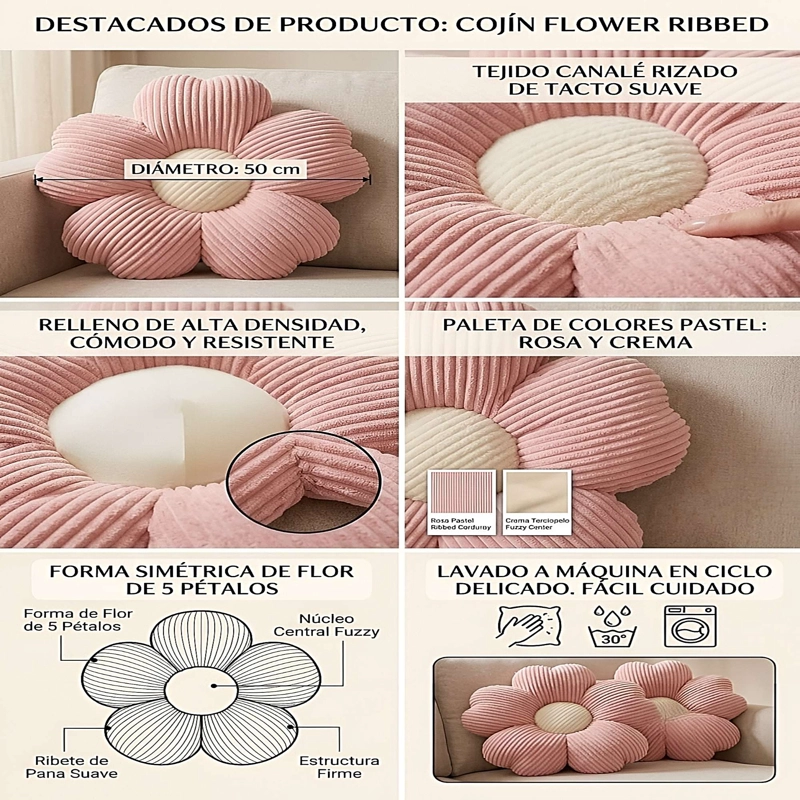 SET DE 4 COJINES EN FORMA DE FLOR ROSA - 3