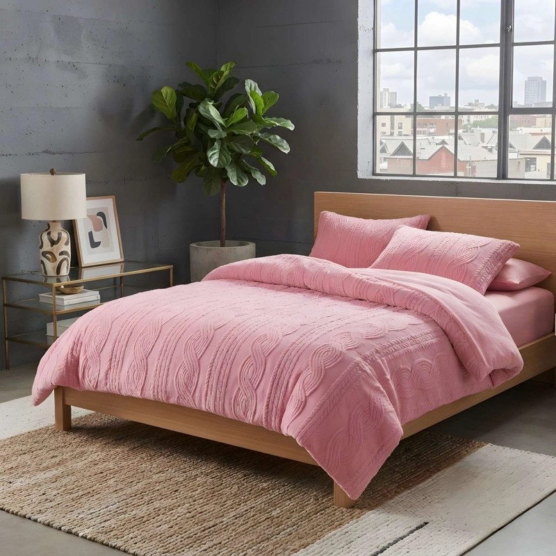 PLUMON PREMIUM TEXTURIZADO CON CHIPORRO 2 PLAZA COLOR ROSADO - 2