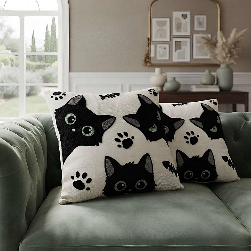 SET DE 2 FUNDAS DE COJIN BORDADA SIN BORLAS 45X45 CM F8 - 1