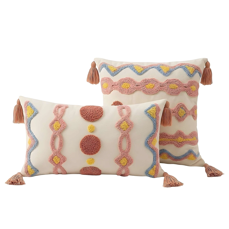SET DE 4 FUNDAS DE COJIN BORDADA 2 DE 45X45 CM Y 2 DE 30X50 CM F2 - 2