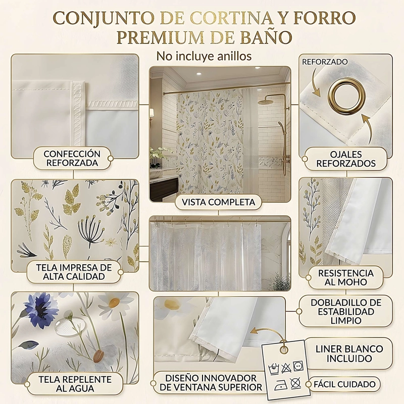 CORTINA DE BAÑO PREMIUM MAS FORRO 180X180 CM CB13 - 4