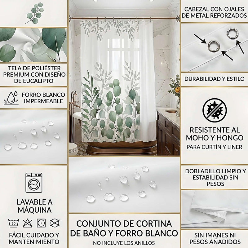 CORTINA DE BAÑO PREMIUM MAS FORRO 180X180 CM CB01 - 4