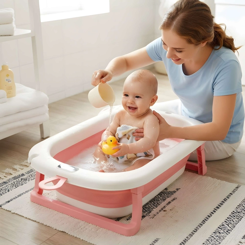 BAÑERA PARA BEBE PLEGABLE INCLUYE TERMOMETRO COLOR ROSADO - 2
