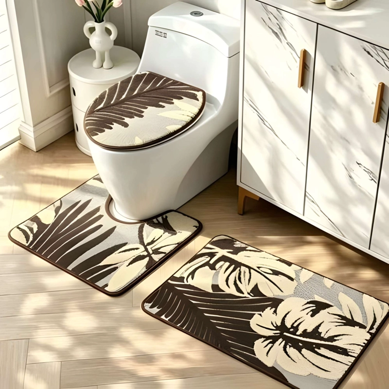 PACK PARA BAÑO DE 3 PIEZAS CON DISEÑO FLOR COLOR MARRON - 3