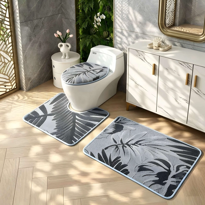 PACK PARA BAÑO DE 3 PIEZAS CON DISEÑO FLOR COLOR GRIS - 2