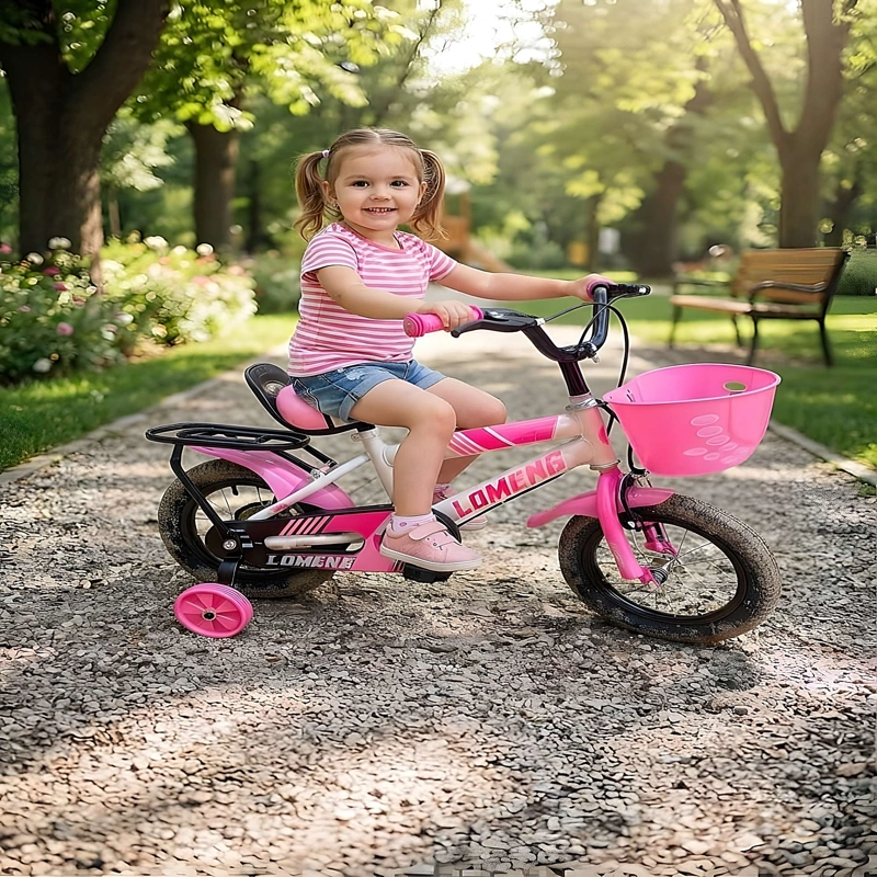 BICICLETA PARA NIÑOS ARO 12 CON RUEDITAS COLOR ROSADO - 3