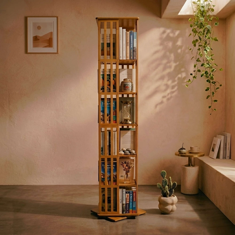 ESTANTE ORGANIZADOR GIRATORIO DE BAMBU DE 7 NIVELES ELEGANCIA Y FUNCIONALIDAD EN 360° - 2