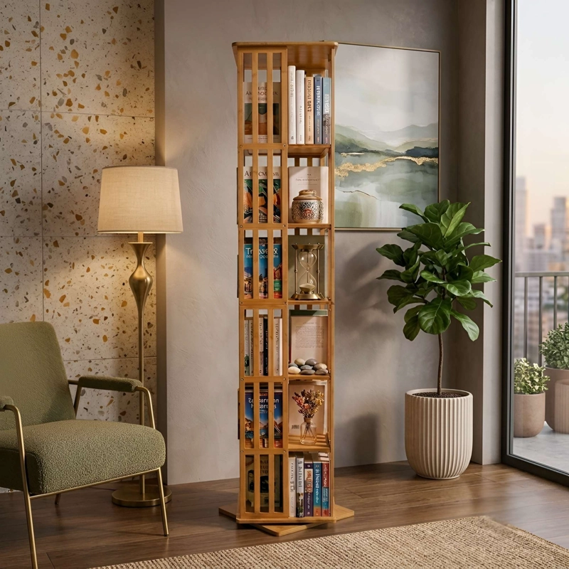 ESTANTE ORGANIZADOR GIRATORIO DE BAMBU DE 7 NIVELES ELEGANCIA Y FUNCIONALIDAD EN 360° - 3