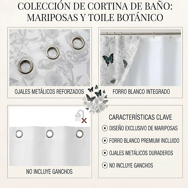 CORTINA DE BAÑO PREMIUM MAS FORRO 180X180 CM CB32 - 4