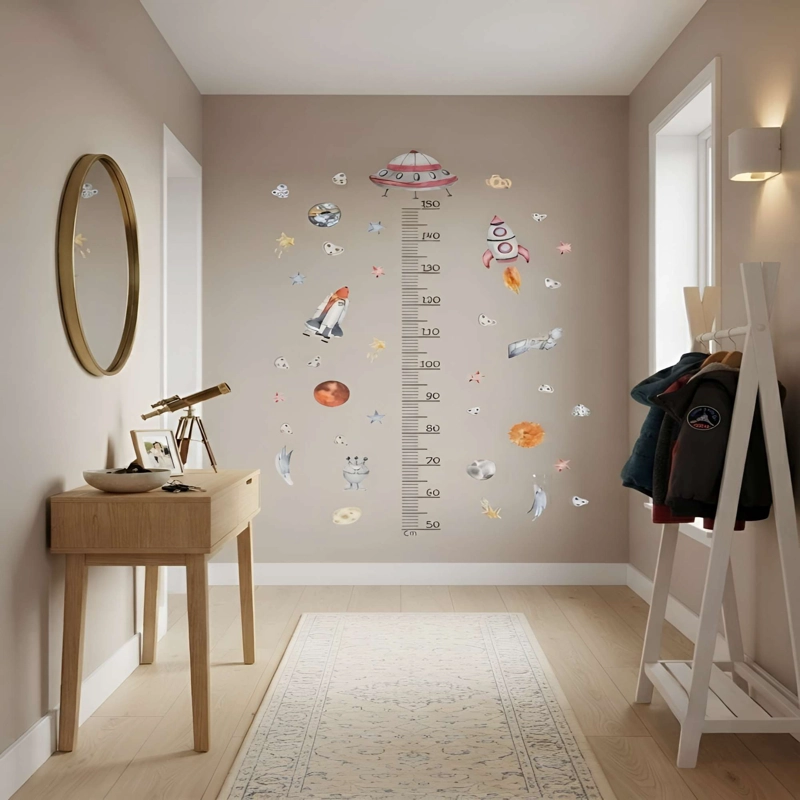 VINILO DECORATIVO CON MEDIDOR DE ESTATURA CON DISEÑO DE GALAXIA - 1