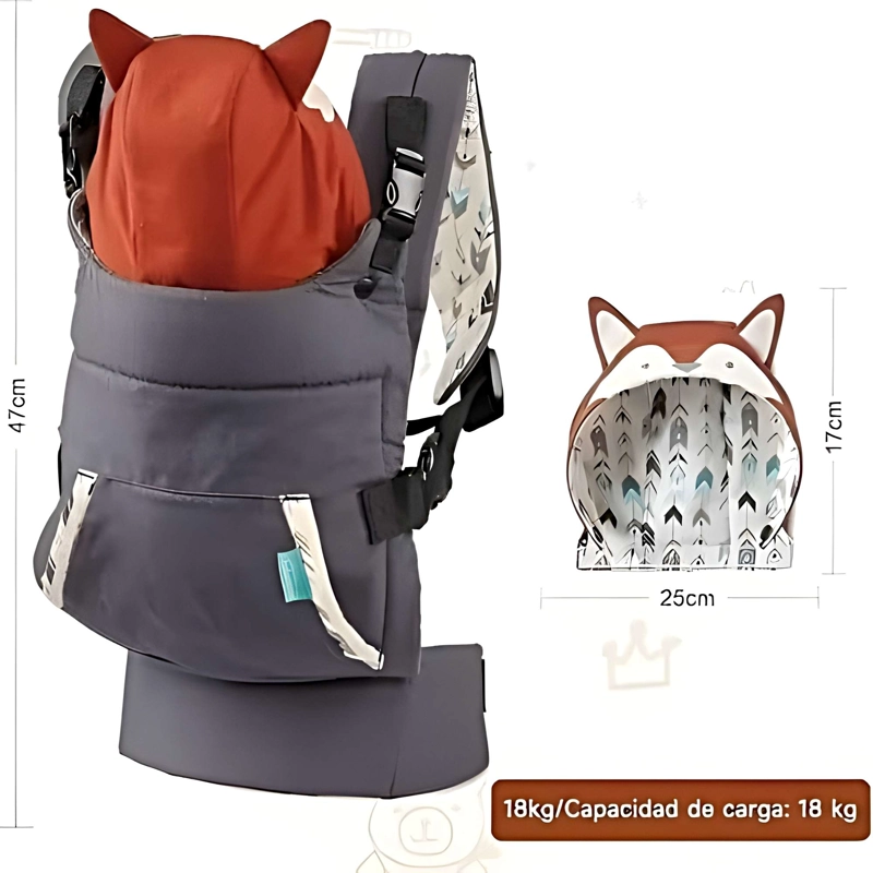 PORTABEBE S ERGONOMICO CON CAPUCHA 4 EN 1 AJUSTABLE GRIS O - 2