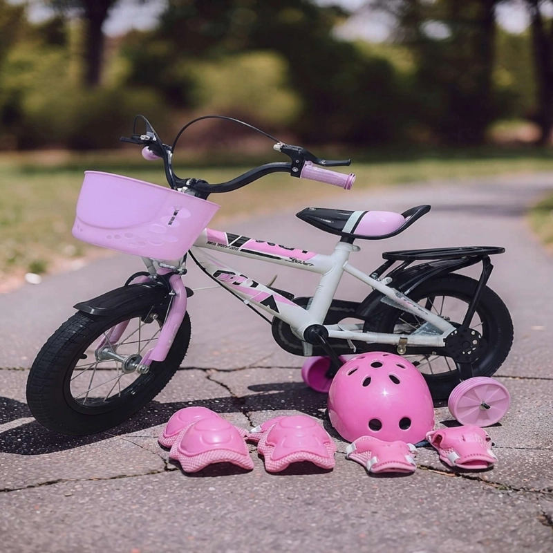 BICICLETA PARA NIÑOS ARO 12 CON RUEDITAS MAS KIT DE SEGURIDAD ROSA PASTEL - 1