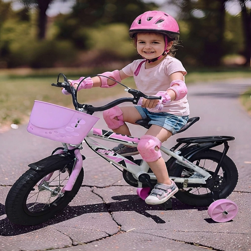 BICICLETA PARA NIÑOS ARO 12 CON RUEDITAS MAS KIT DE SEGURIDAD ROSA PASTEL - 4