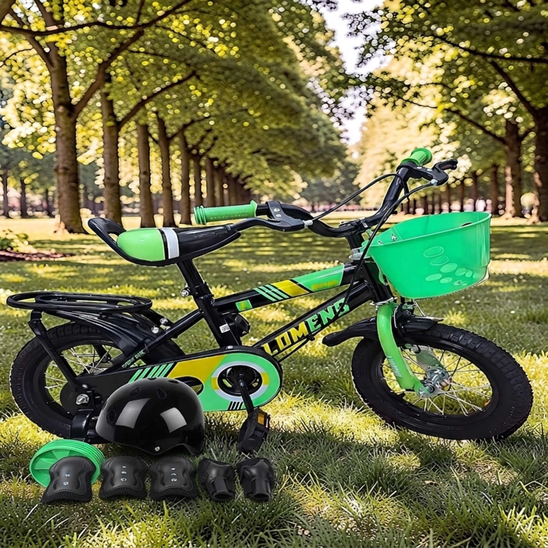 BICICLETA PARA NIÑOS ARO 12 CON RUEDITAS MAS KIT DE SEGURIDAD VERDE - 1