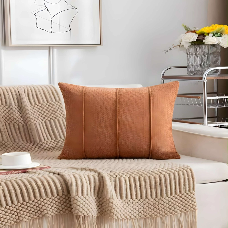 PACK DE 2 FUNDAS DE COJIN CHENILLE PLISADA COLOR NARANJA - 3
