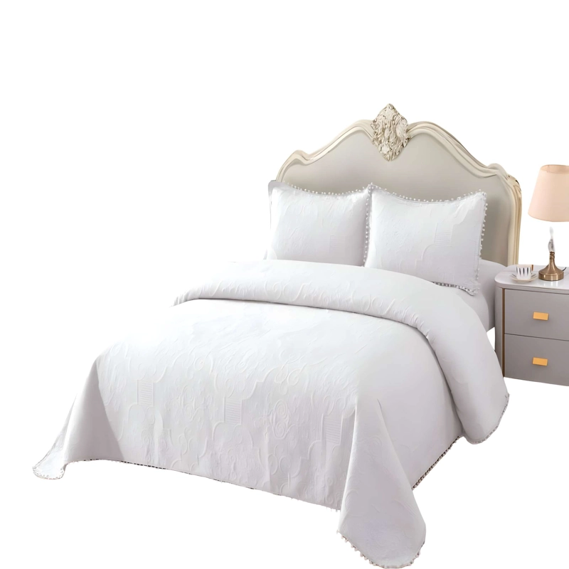 CUBRECAMA PREMIUM CON POMPONES 1,5P COLOR BLANCO - 4