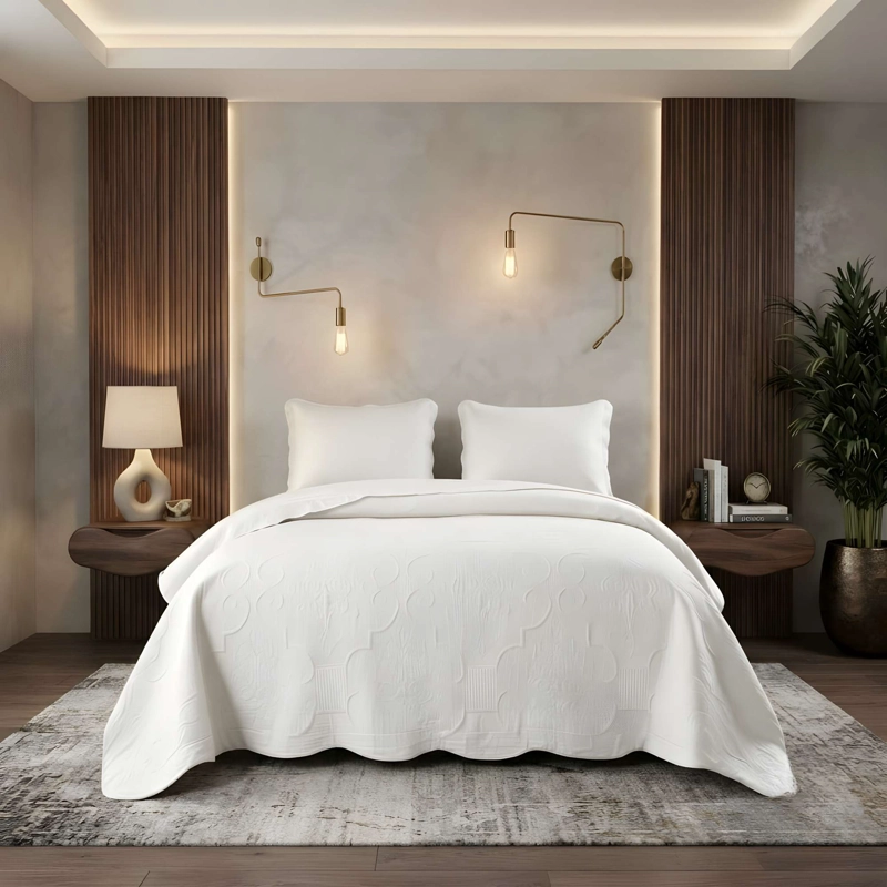 CUBRECAMA DE VERANO CON TEXTURA 2 PLAZA COLOR BLANCO - 1
