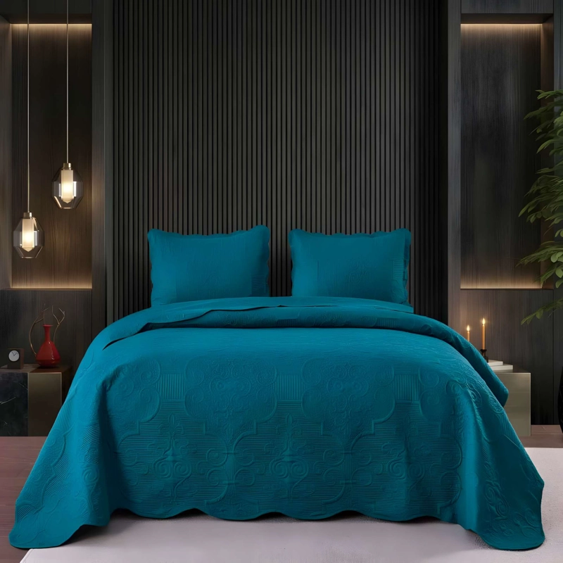 CUBRECAMA DE VERANO CON TEXTURA 1,5 PLAZA COLOR AZUL - 2