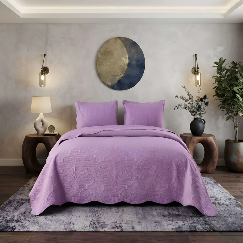 CUBRECAMA DE VERANO CON TEXTURA KING COLOR MORADO - 1