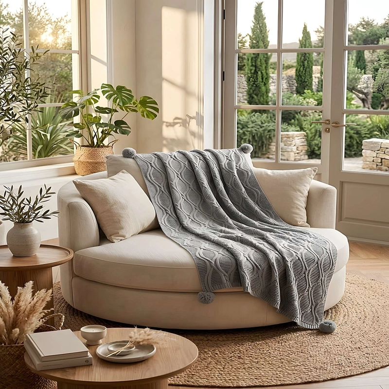 MANTA DECORATIVA CON POMPON 150X130 CM M03 - 2
