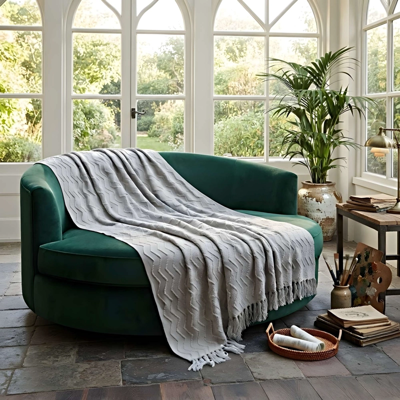 MANTA DECORATIVA CON DISEÑO LINEAS ZIGZAG 127X172 CM M03 - 1