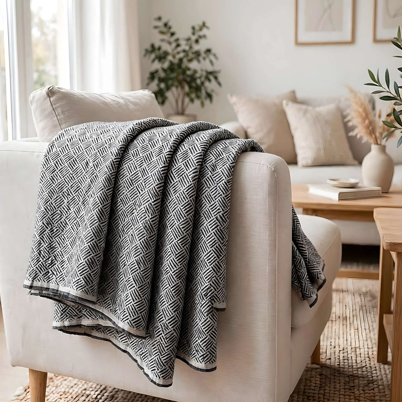 MANTA DECORATIVA TEJIDA DISEÑO GEOMETRICO 180X140 CM M01 - 1