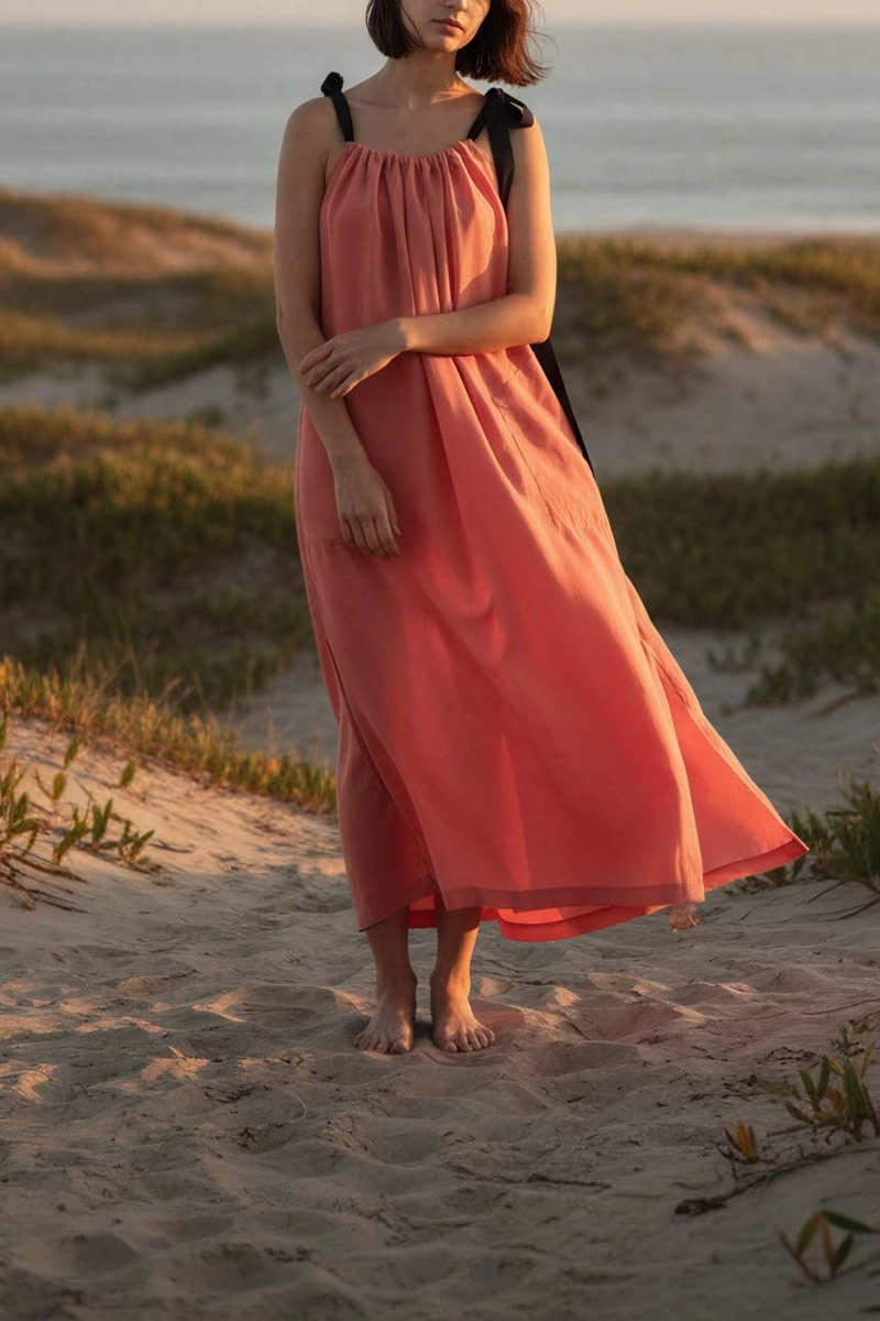 VESTIDO RISCO CUPRO CORAL - 1