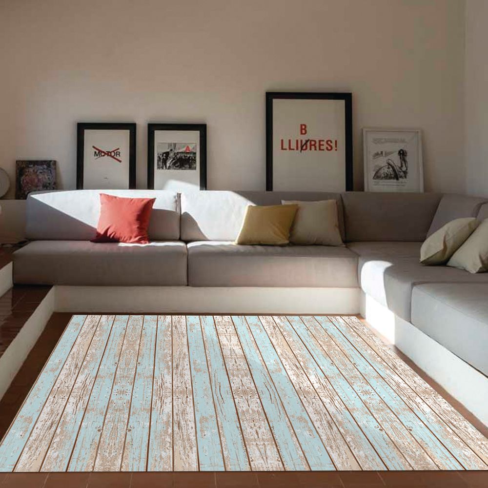 ALFOMBRA VINÍLICA MADERA VINTAGE AZUL 140X160 CM - 7