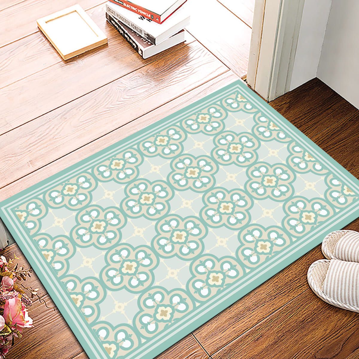 ALFOMBRA VINÍLICA FLOR ÁRABE TURQUESA 70X100 CM - 3
