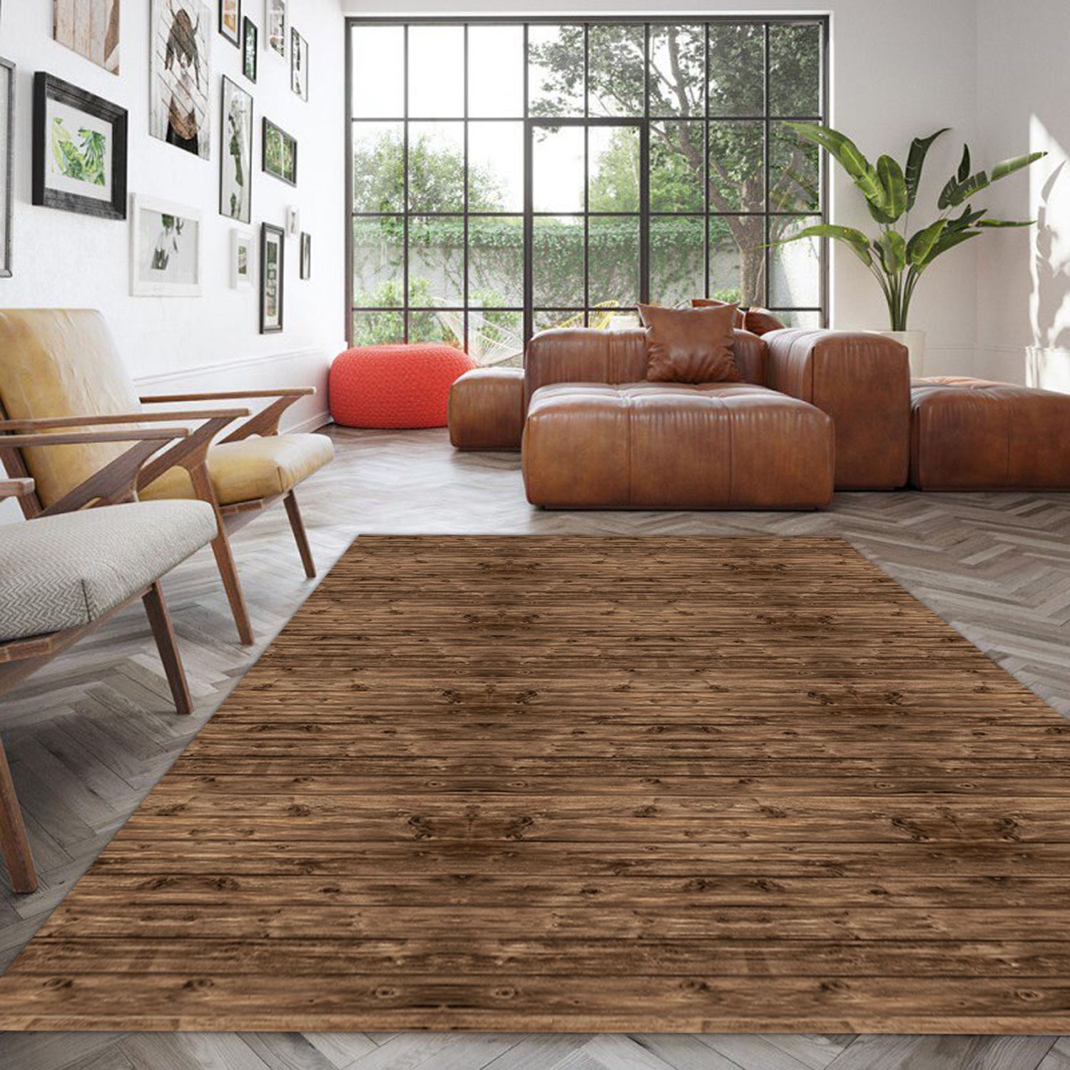 ALFOMBRA VINÍLICA MADERA RÚSTICA NOGAL 140X220 CM - 5
