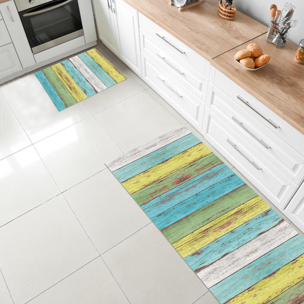 SET 2 ALFOMBRAS DE COCINA MADERA CHILOE - 1