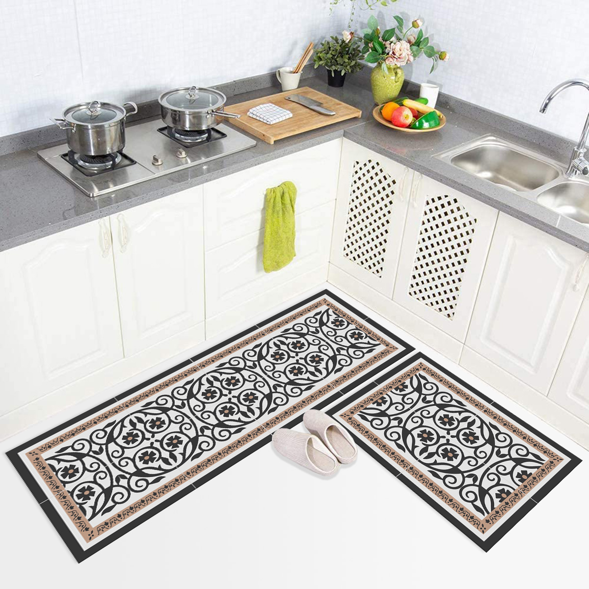 SET 2 ALFOMBRAS DE COCINA FLOR DE ATENAS - 1