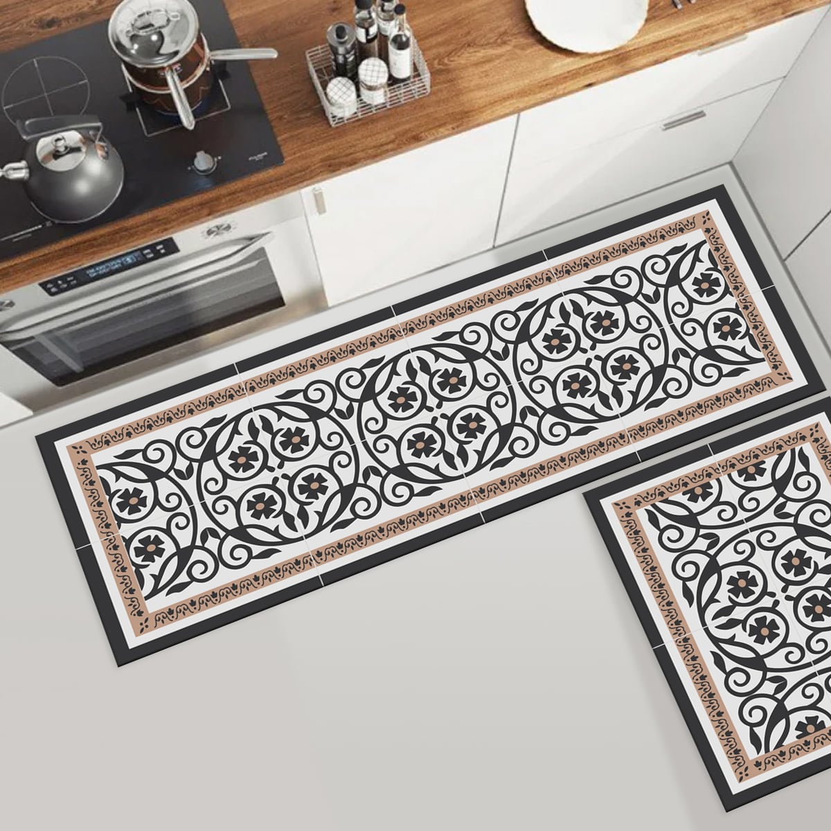 SET 2 ALFOMBRAS DE COCINA FLOR DE ATENAS - 2