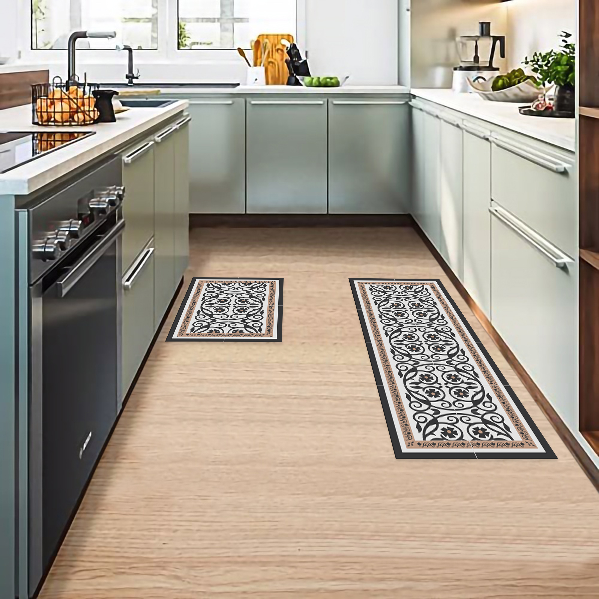 SET 2 ALFOMBRAS DE COCINA FLOR DE ATENAS - 3