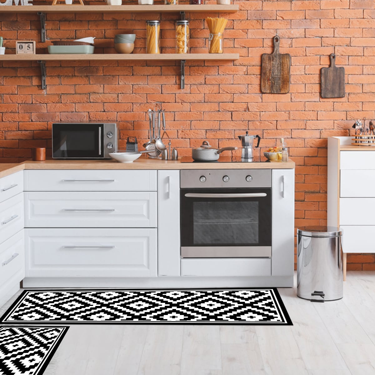 SET 2 ALFOMBRAS DE COCINA ROMBOS BLACK - 1