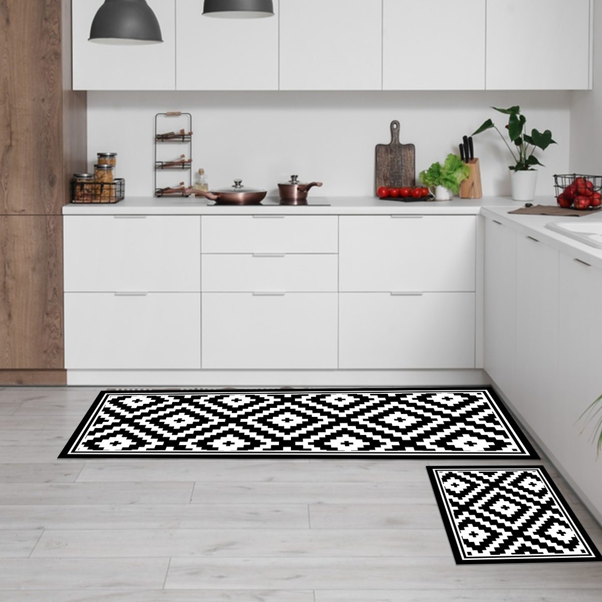 SET 2 ALFOMBRAS DE COCINA ROMBOS BLACK - 2