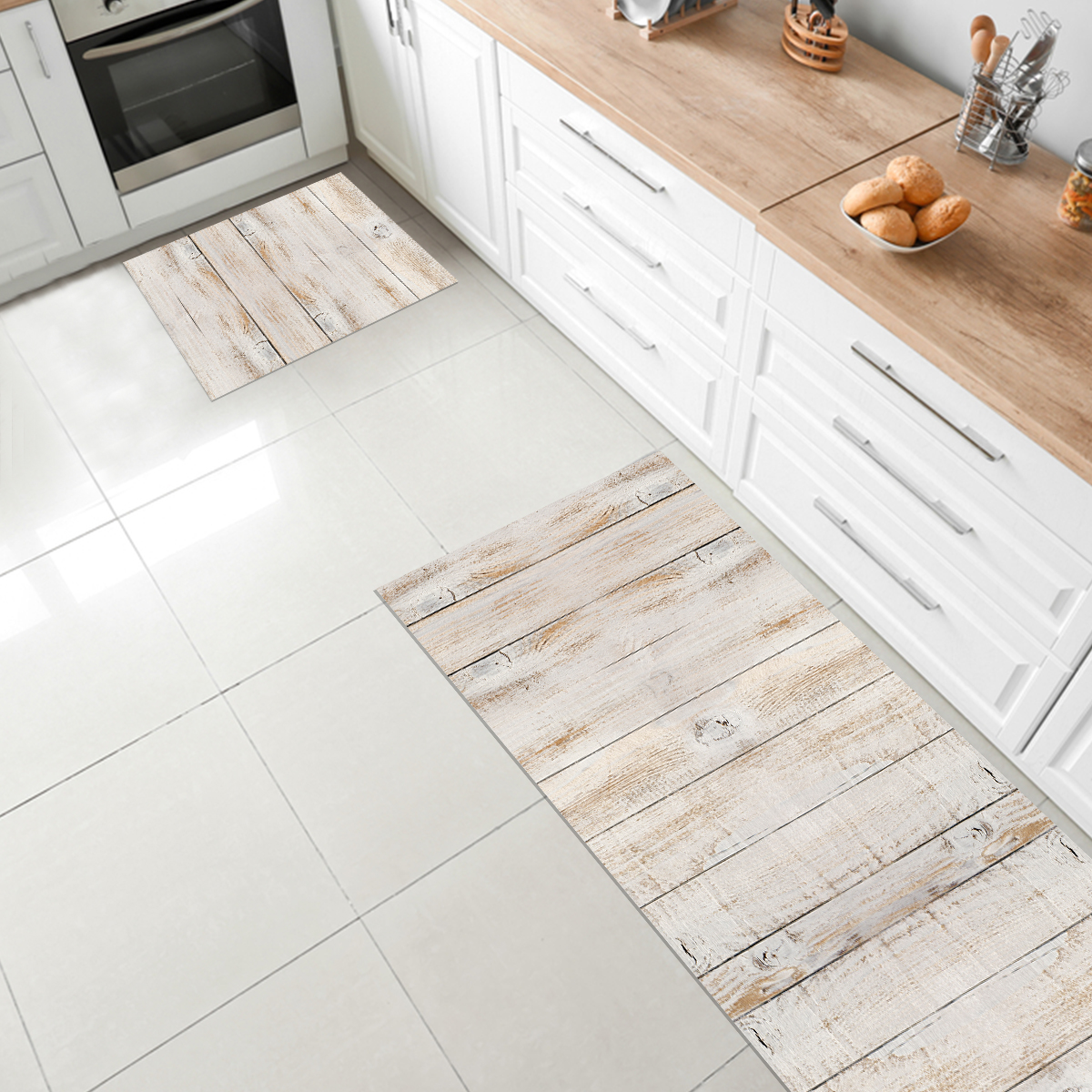 SET 2 ALFOMBRAS DE COCINA MADERA NATURAL - 1
