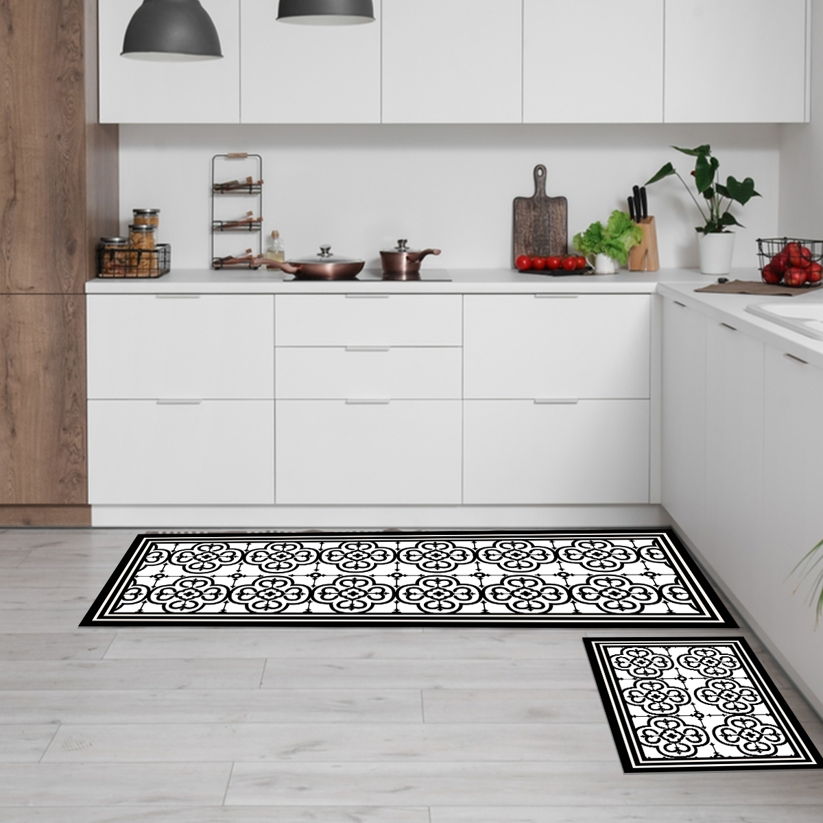 SET 2 ALFOMBRAS DE COCINA FLOR ARABE BLACK - 2