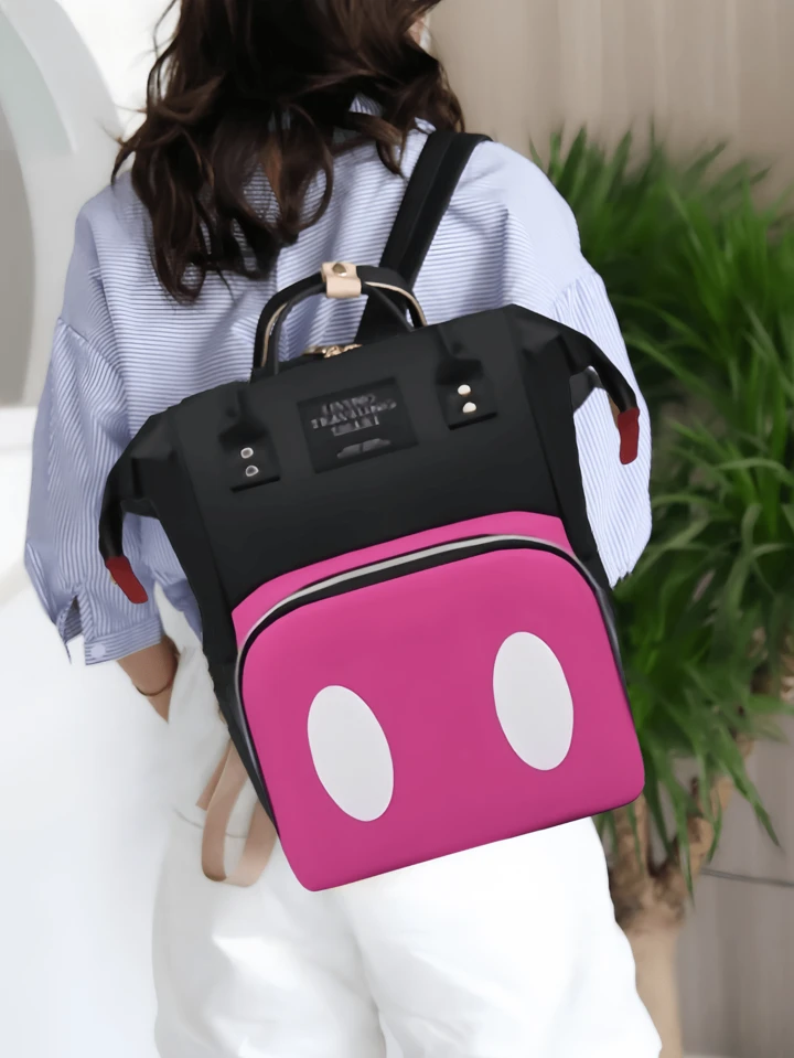 MOCHILA PAÑALERA PREMIUM NEGRO FUCSIA - 2