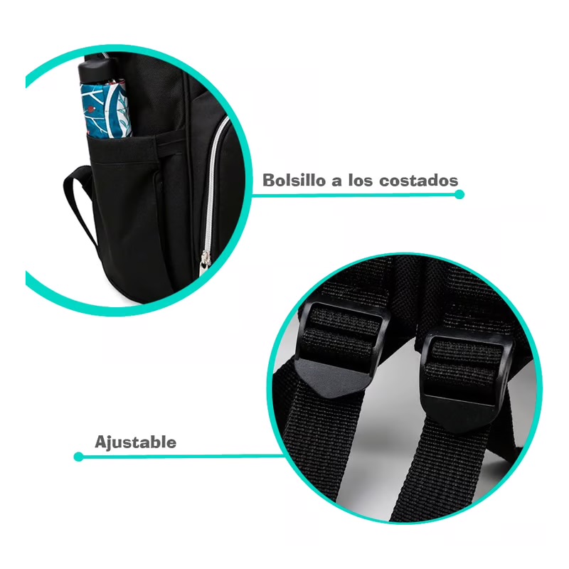 MOCHILA PAÑALERA PREMIUM NEGRO FUCSIA - 8