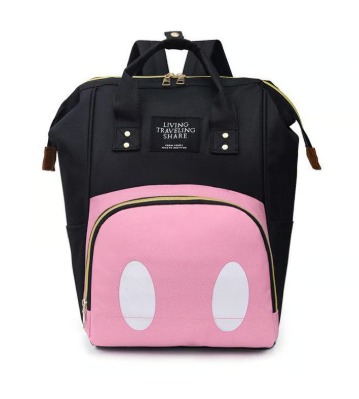 MOCHILA PAÑALERA PREMIUM NEGRO ROSADO - 1