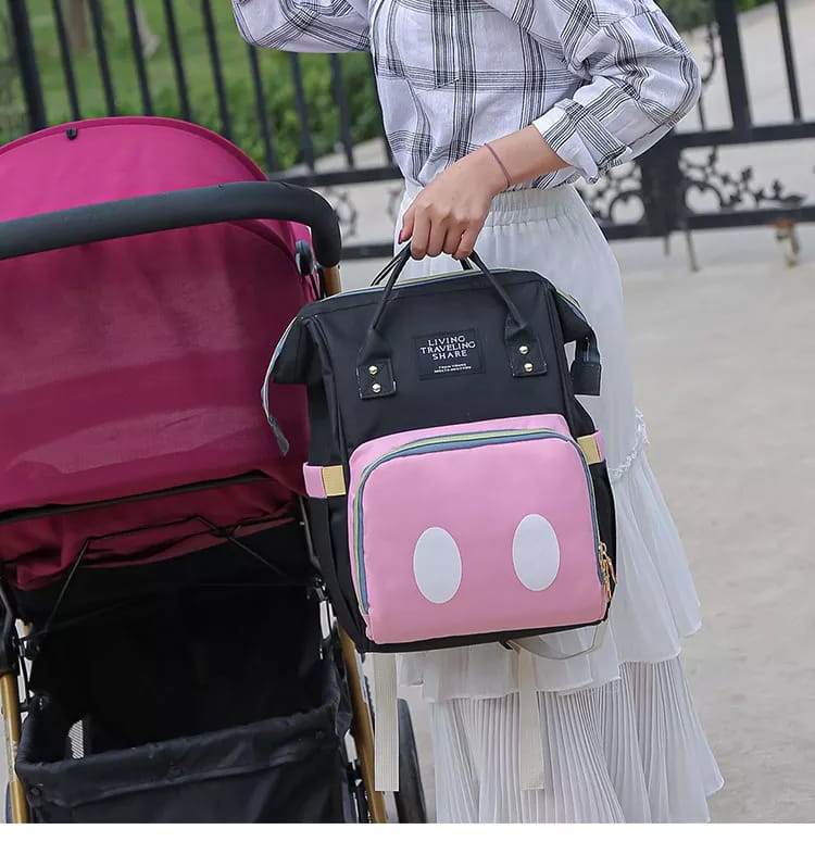 MOCHILA PAÑALERA PREMIUM NEGRO ROSADO - 2
